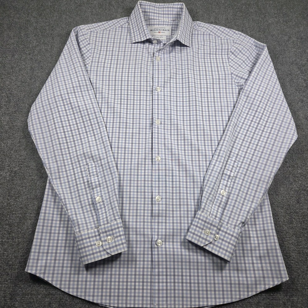 Mizzen Main Shirt Mens Large Trim Fit Blue Leeward Gingham Check Performance